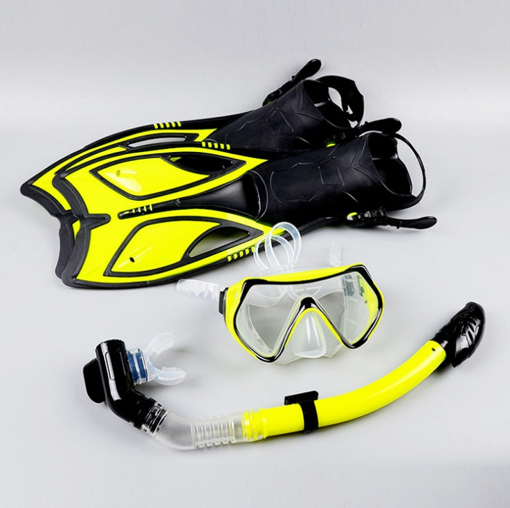 Snorkeling goggles and fin set.
